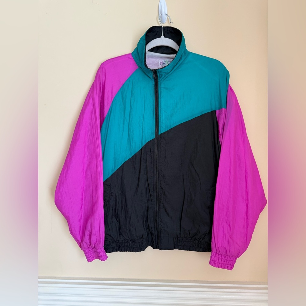 VTG Marina Bay Colorblock Windbreaker Tracksuit set‎ Jacket L Pants sz Medium